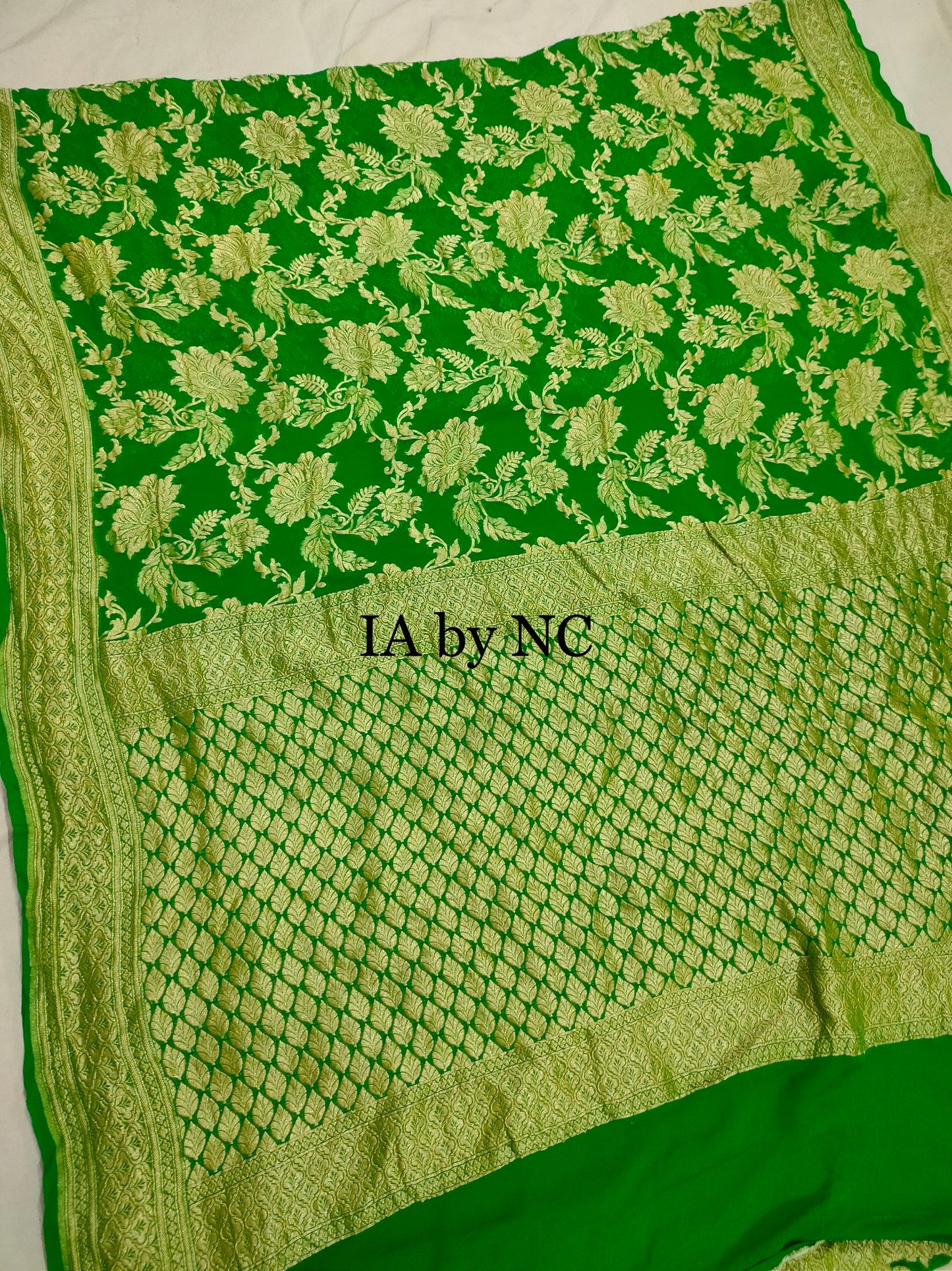 Green Banarasi Pure Khaddi Georgette Saree