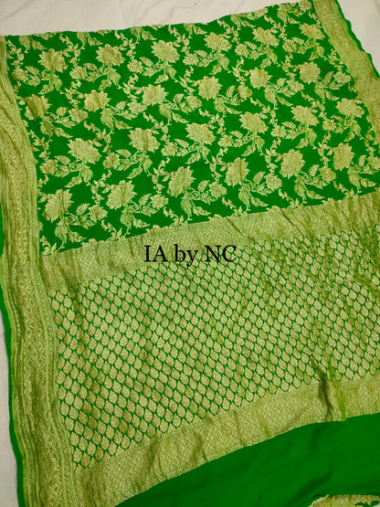 Green Banarasi Pure Khaddi Georgette Saree