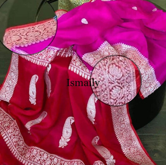 Rani Banarasi Pure Khaddi Georgette Kadwa Saree