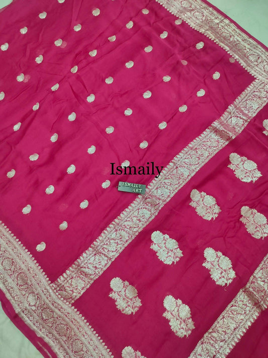 Magenta Banarasi Pure Khaddi Georgette Kadwa Saree