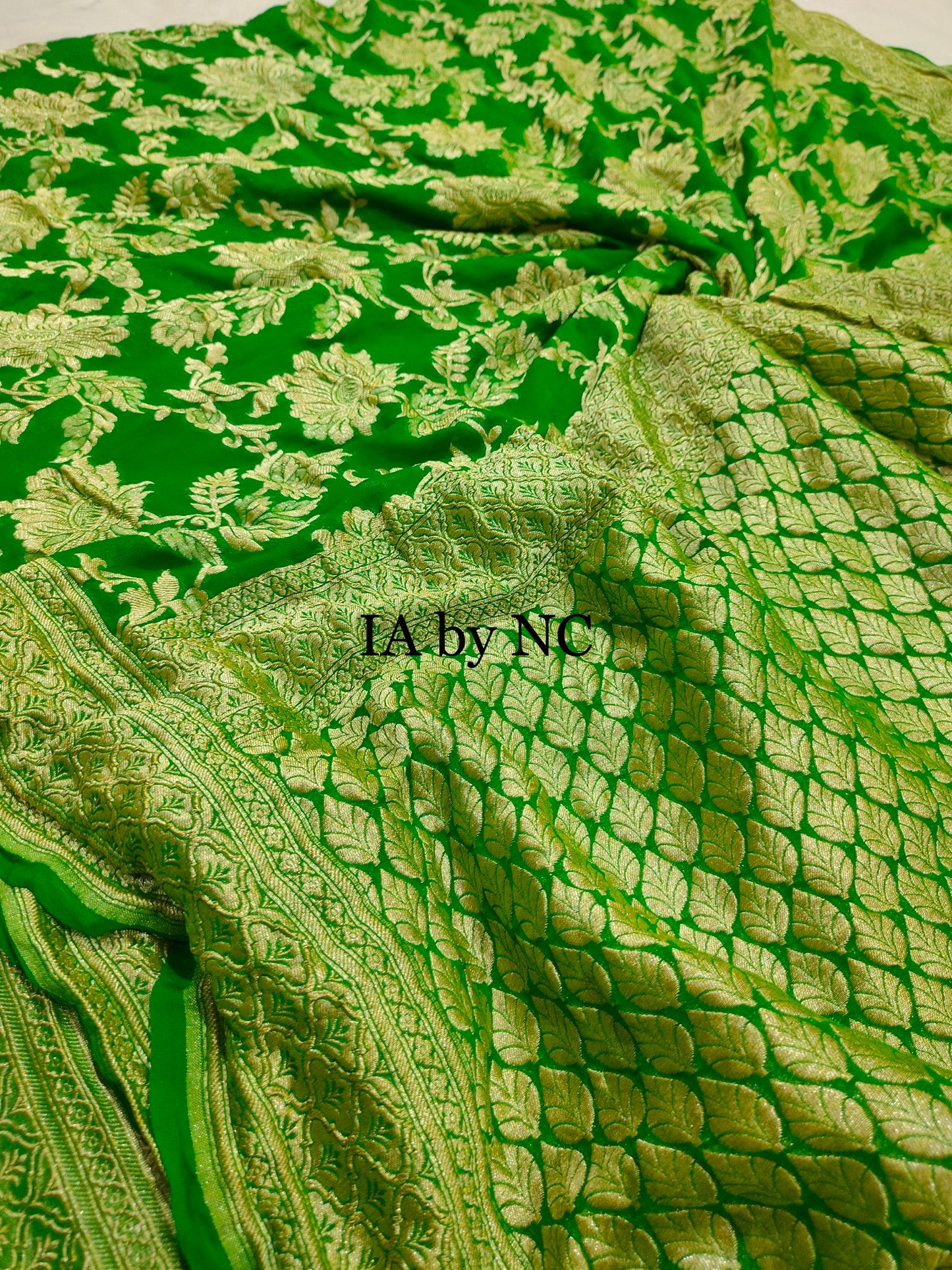 Green Banarasi Pure Khaddi Georgette Saree