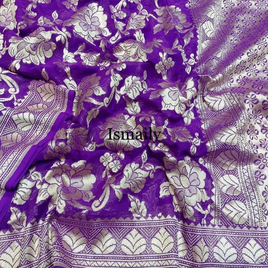 Grape Banarasi Pure Khaddi Georgette Saree