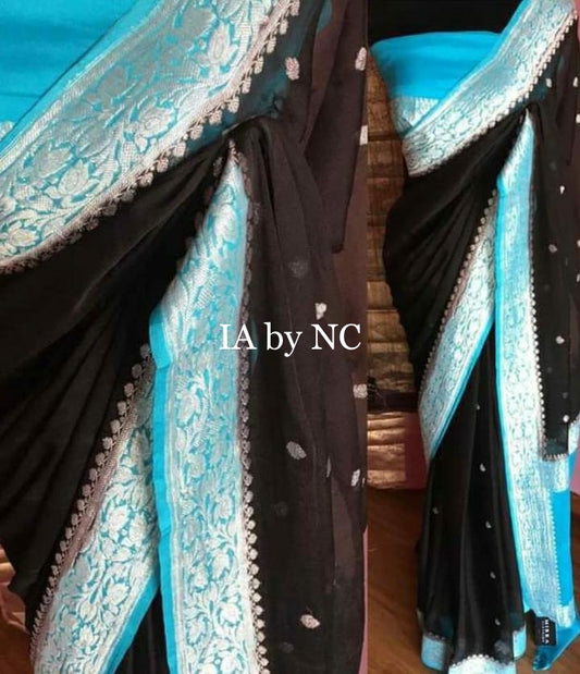 Black Banarasi Pure Khaddi Georgette Kadwa Saree