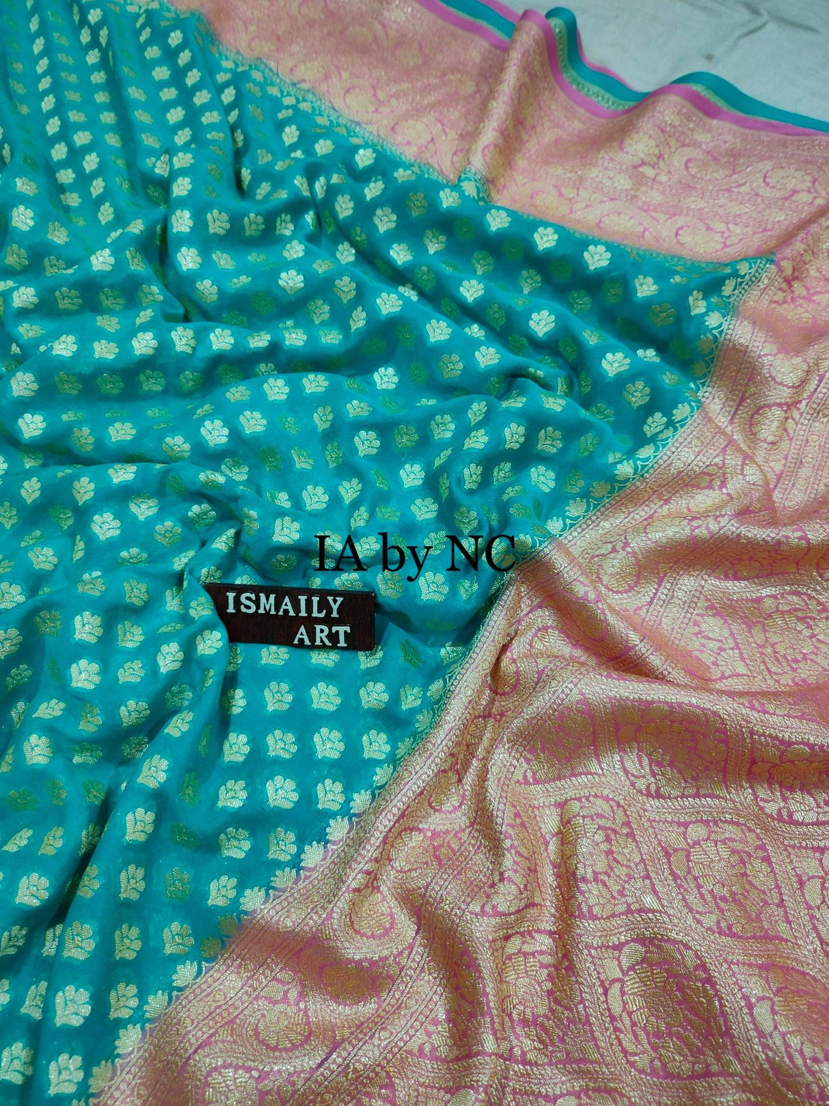 Teal Banarasi Pure Khaddi Georgette Saree