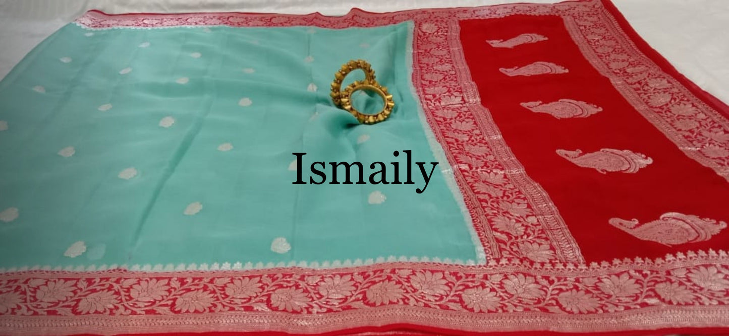 Dusty Banarasi Pure Khaddi Georgette Kadwa Saree