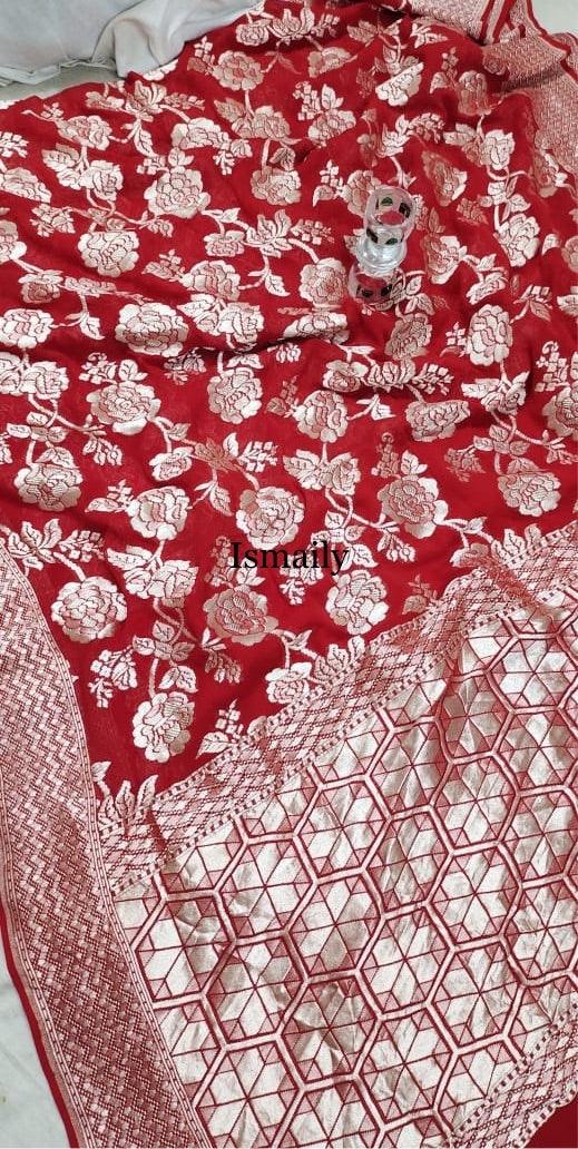 Crimson Banarasi Pure Khaddi Georgette Saree