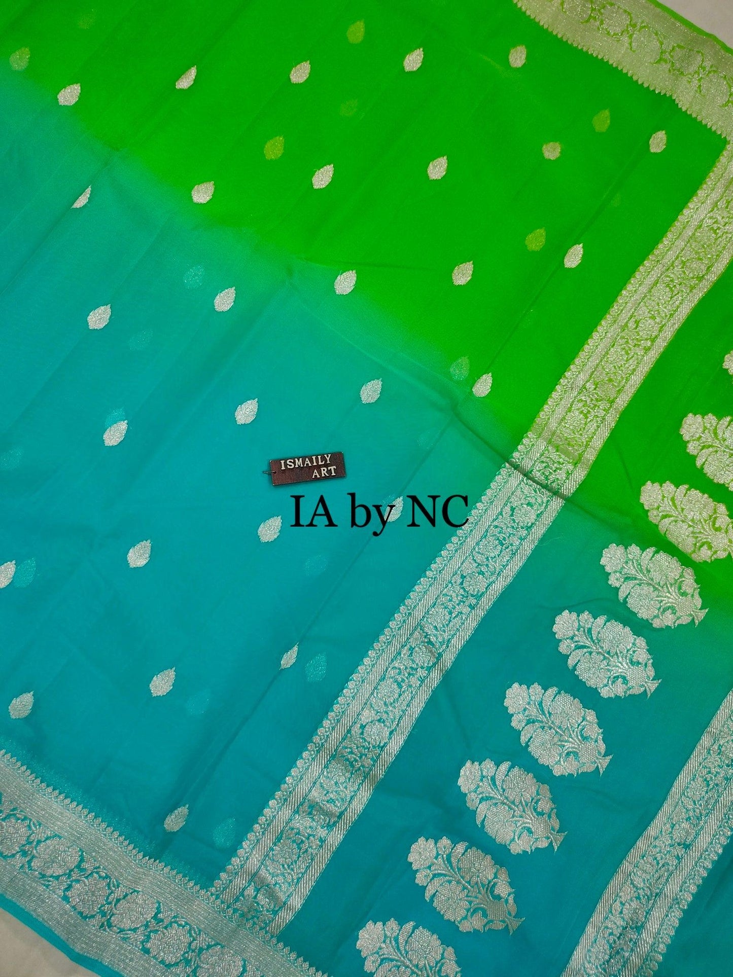 Turquoise Banarasi Pure Khaddi Georgette Kadwa Saree