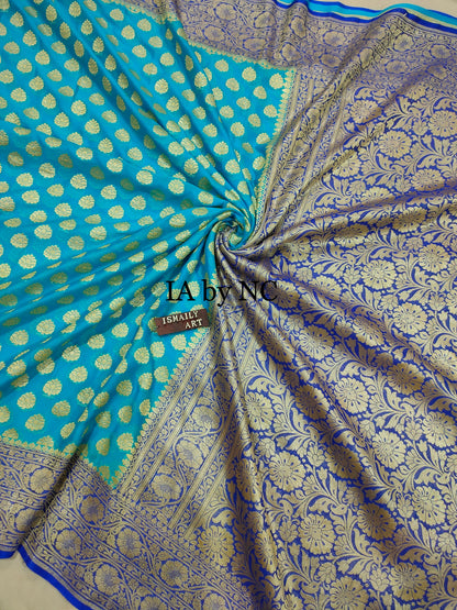 Turquoise Banarasi Pure Khaddi Georgette Saree