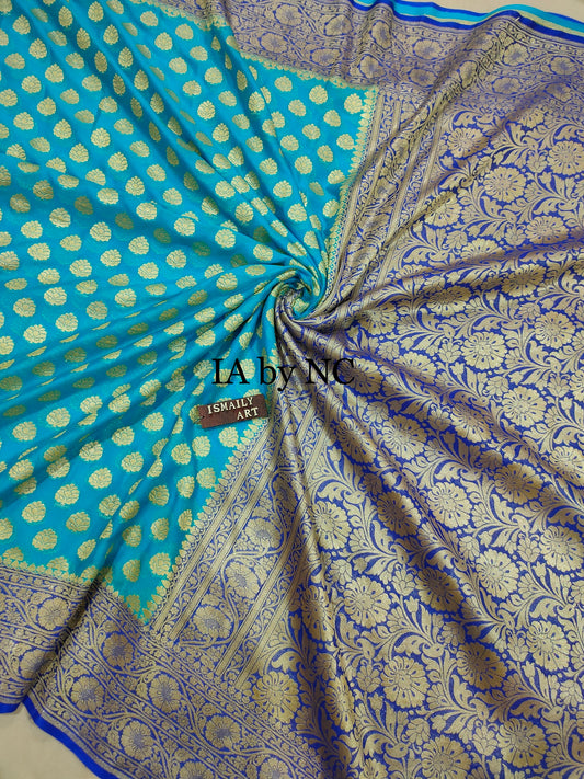 Turquoise Banarasi Pure Khaddi Georgette Saree