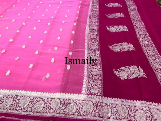 Pink Banarasi Pure Khaddi Georgette Kadwa Saree