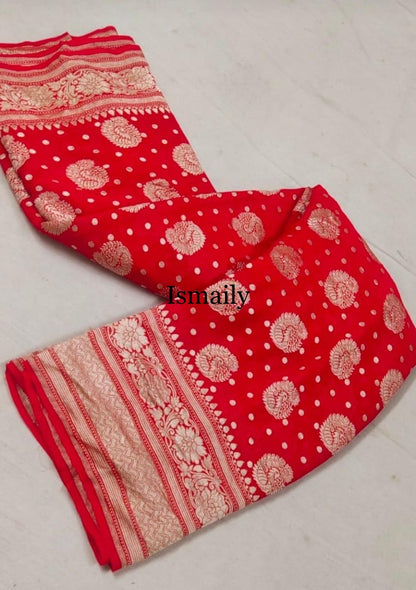 Red Banarasi Pure Khaddi Georgette Saree