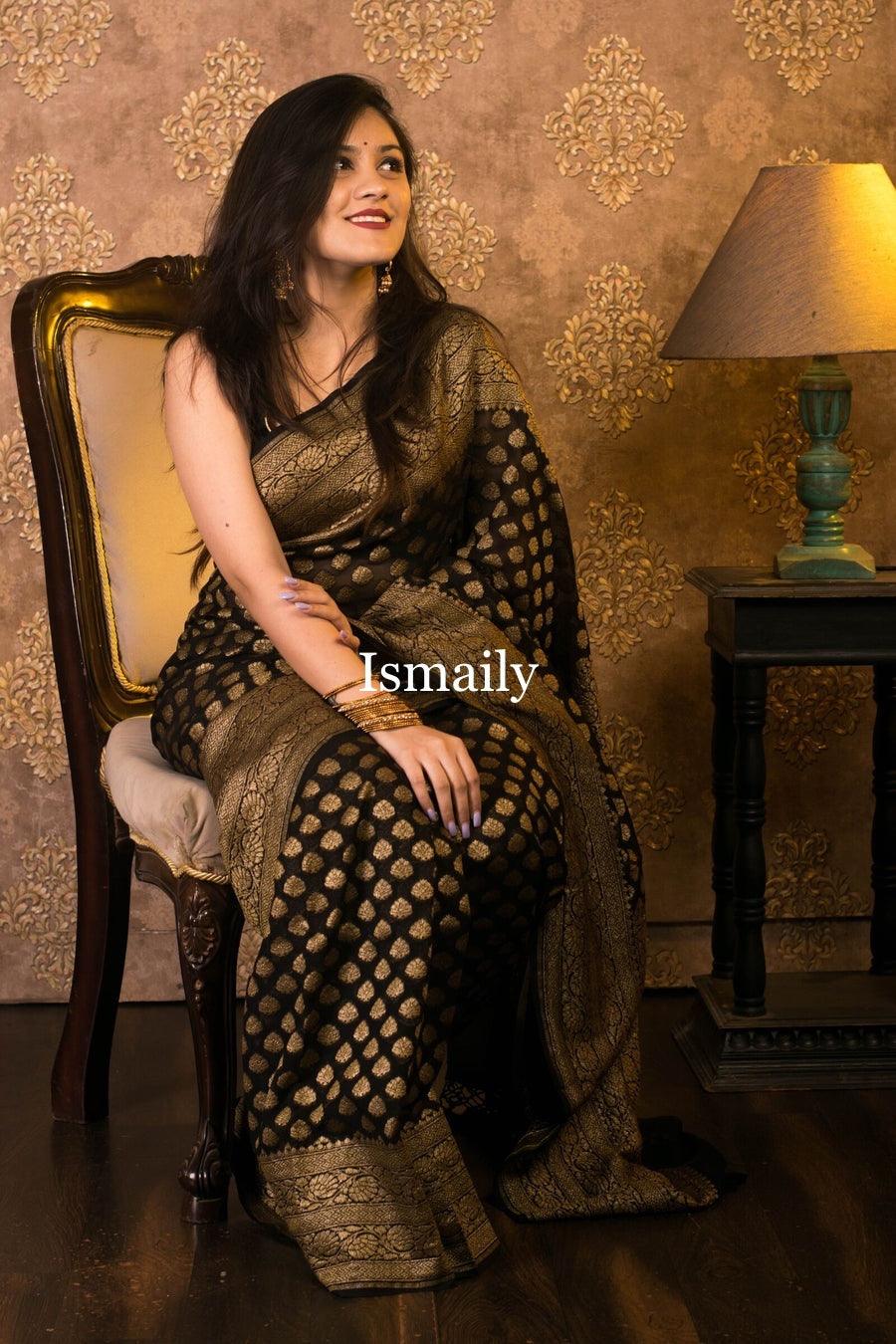 Black Banarasi Pure Khaddi Georgette Sarees