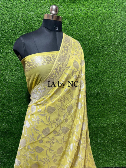 Yellow Banarasi Pure Georgette Saree