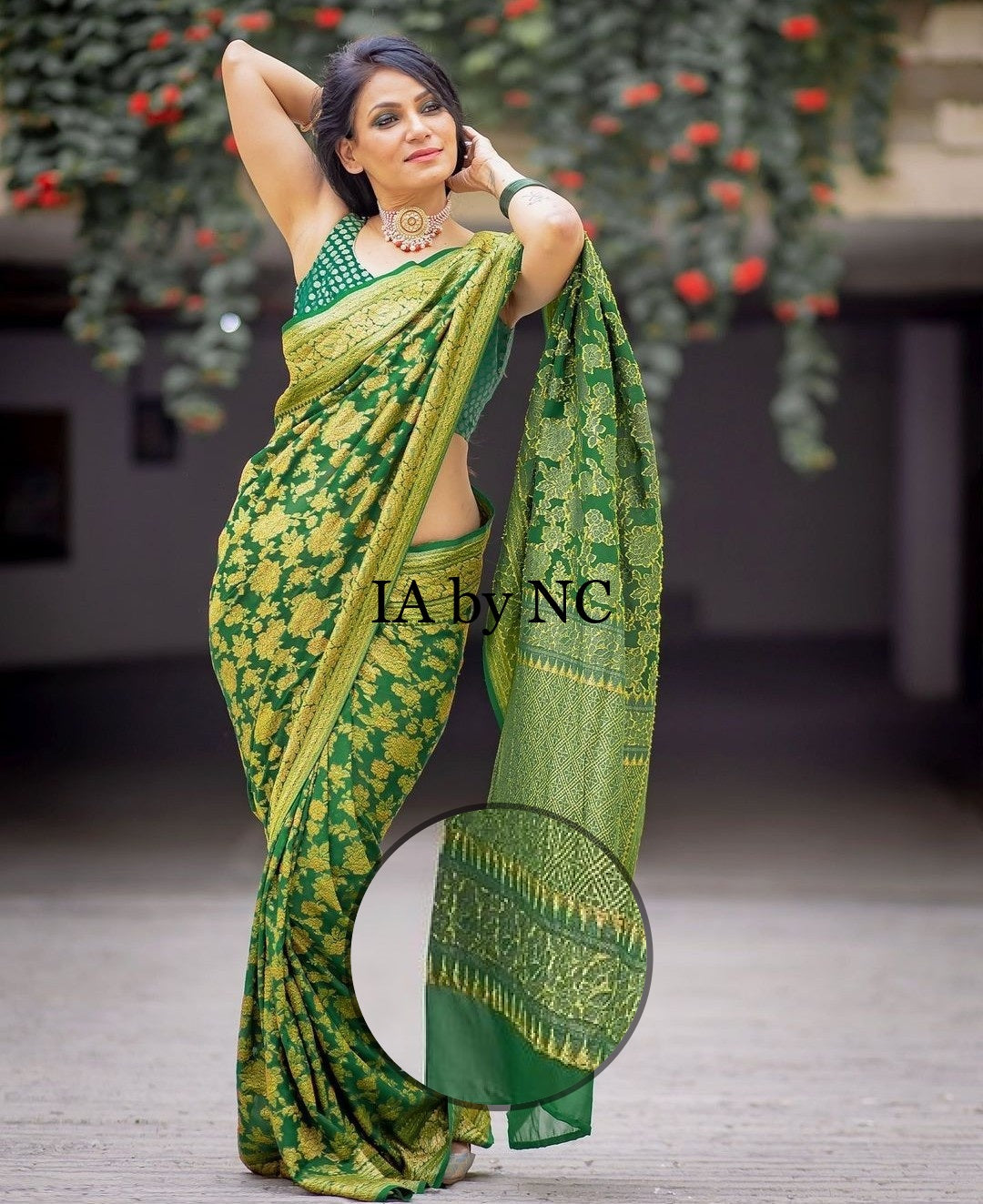 Buy Traditional Wear Bottle Green Embroidery Work Georgette Saree Online  From Surat Wholesale Shop.