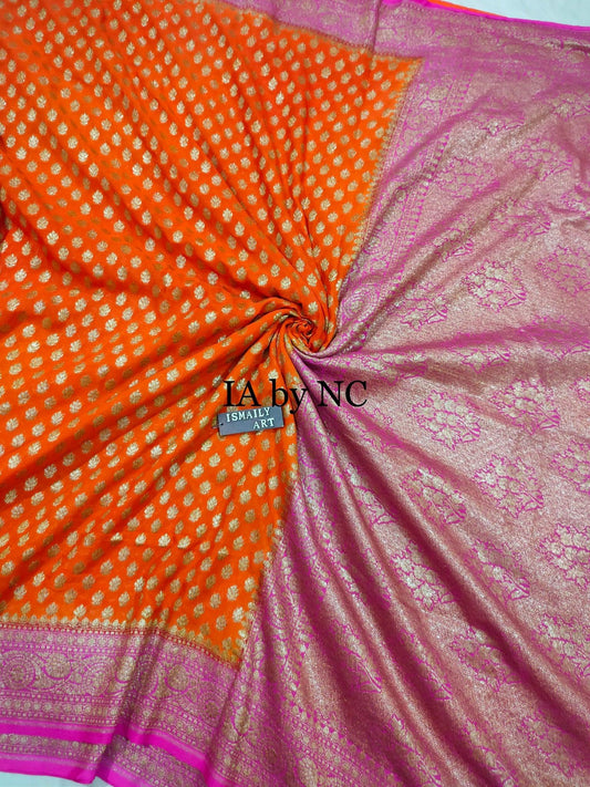 Orange Banarasi Pure Khaddi Georgette Saree