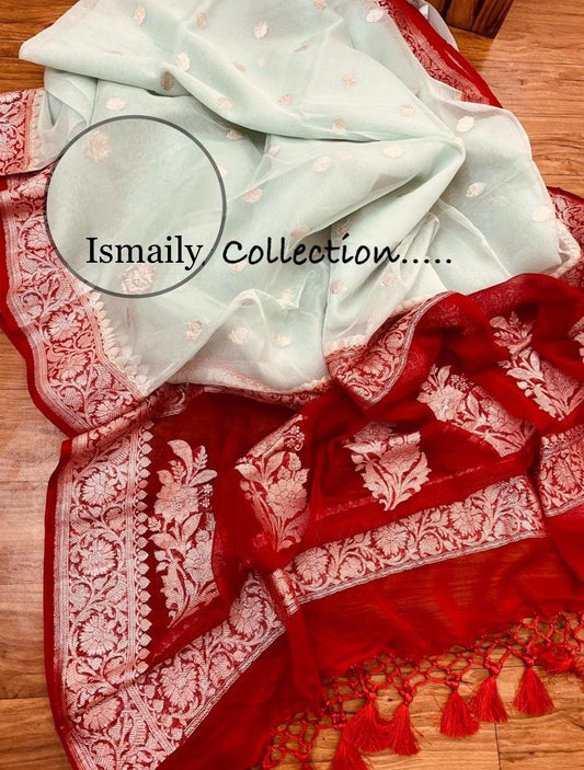 Pearl Banarasi Pure Khaddi Georgette Kadwa Saree