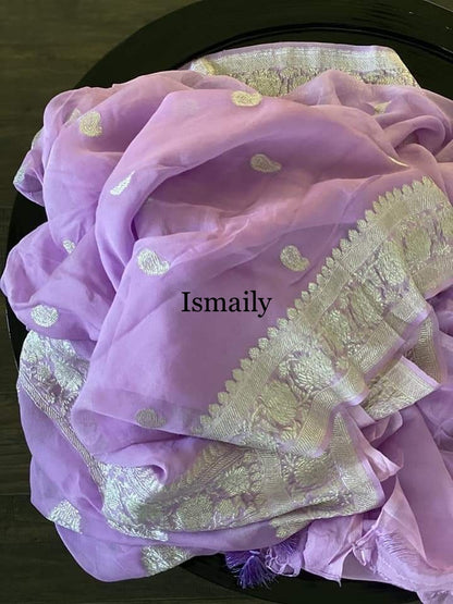 Lavender Banarasi Pure Khaddi Georgette Kadwa Saree