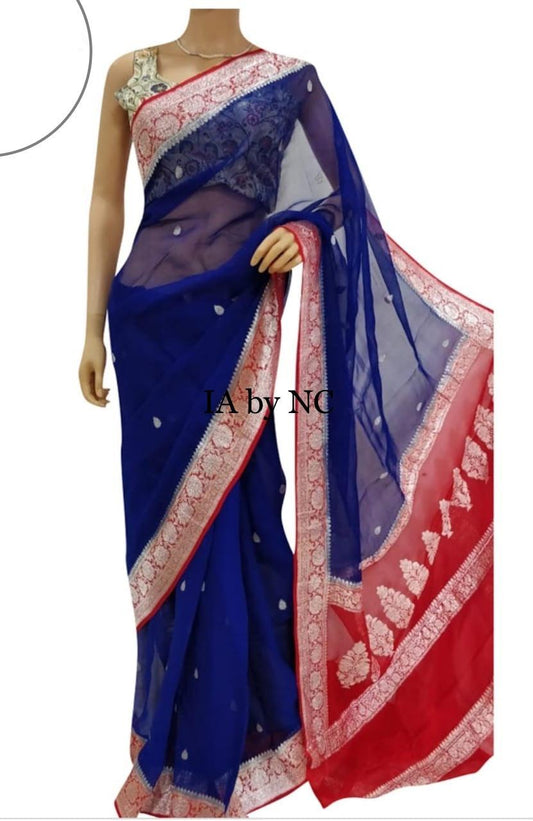 Navy Banarasi Pure Khaddi Georgette Kadwa Saree