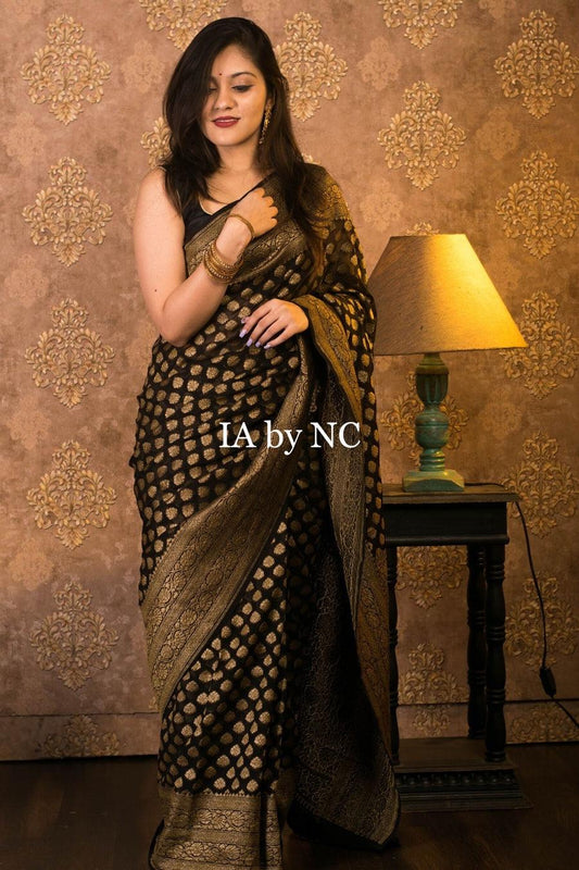 Black Banarasi Pure Khaddi Georgette Sarees