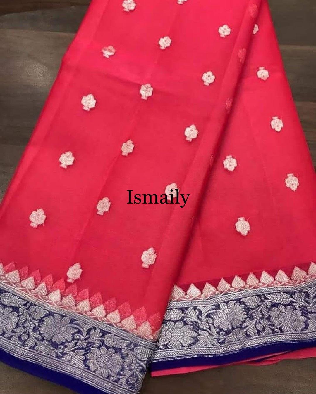 Cerise Banarasi Pure Khaddi Georgette Kadwa Saree