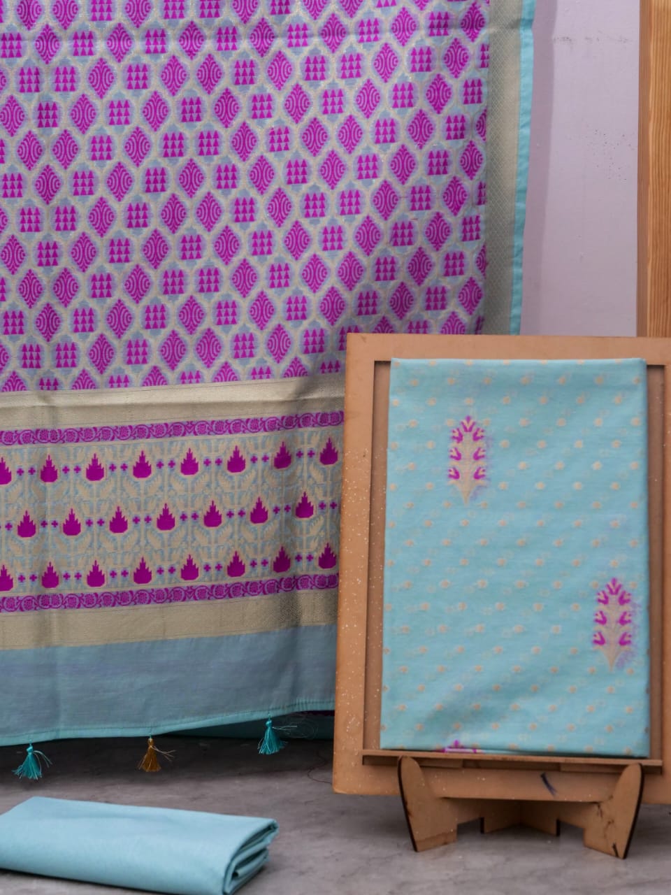 Baby Blue Banarasi Cotton Silk Jamdani Suits