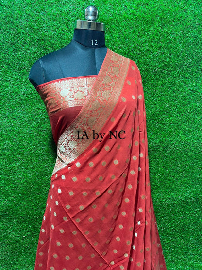 Red Banarasi Pure Georgette Saree