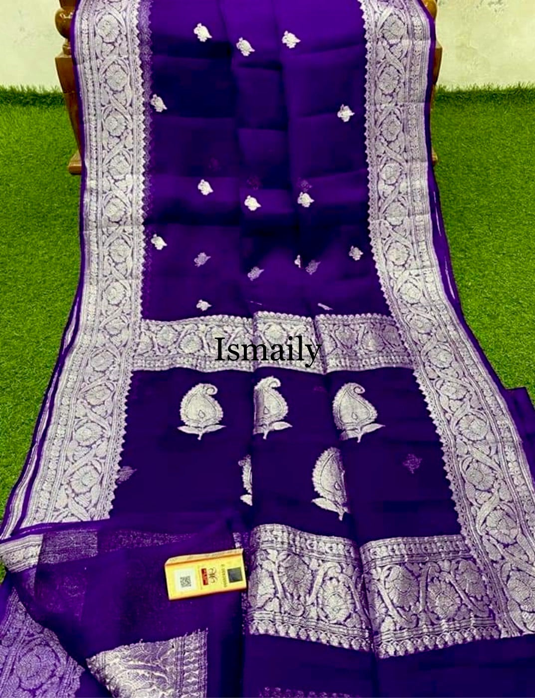 Grape Banarasi Pure Khaddi Georgette Kadwa Saree