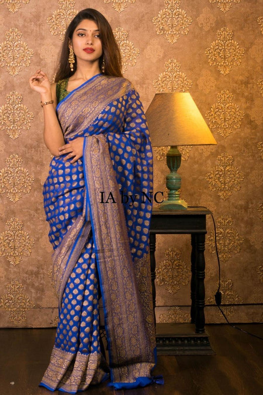 Navy Banarasi Pure Khaddi Georgette Saree