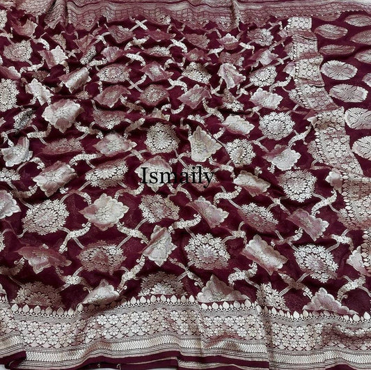 Mahogany Banarasi Pure Khaddi Georgette Saree