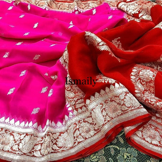 Rani Banarasi Pure Khaddi Georgette Kadwa Saree