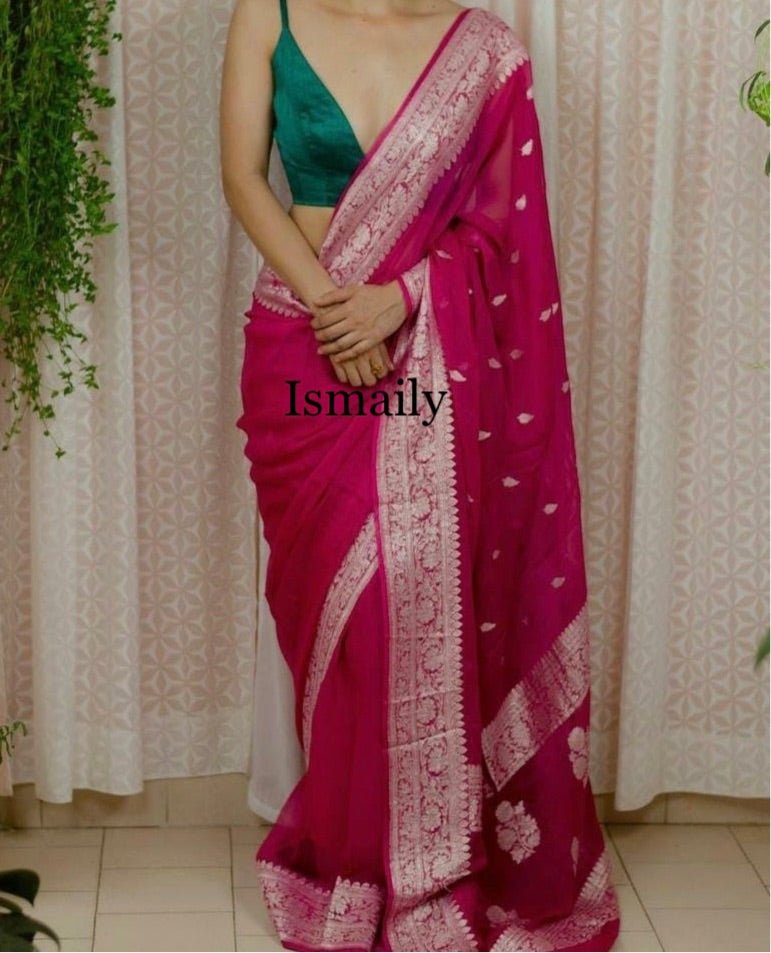 Ruby Banarasi Pure Khaddi Georgette Kadwa Saree