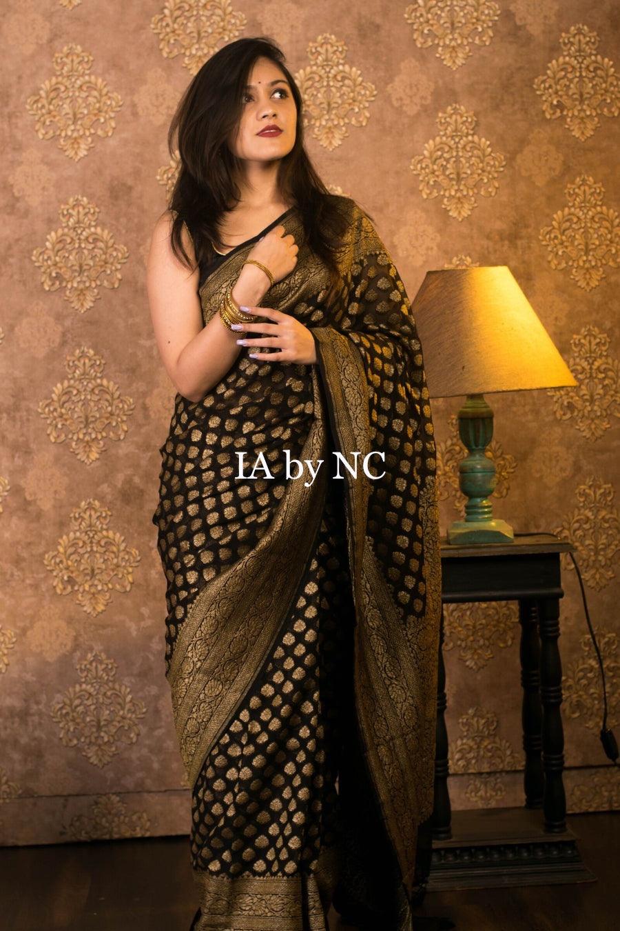 Black Banarasi Pure Khaddi Georgette Sarees