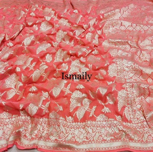 Brick Banarasi Pure Khaddi Georgette Saree