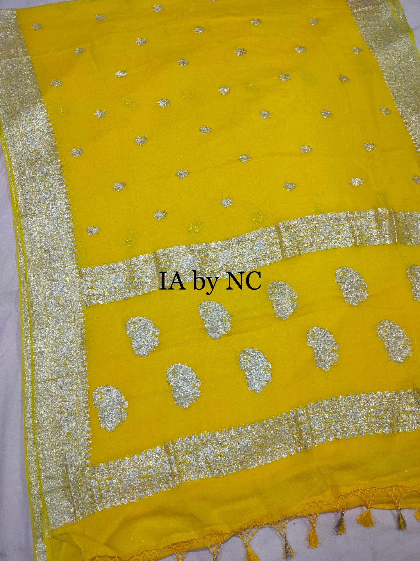 Yellow Banarasi Pure Khaddi Georgette Kadwa Saree