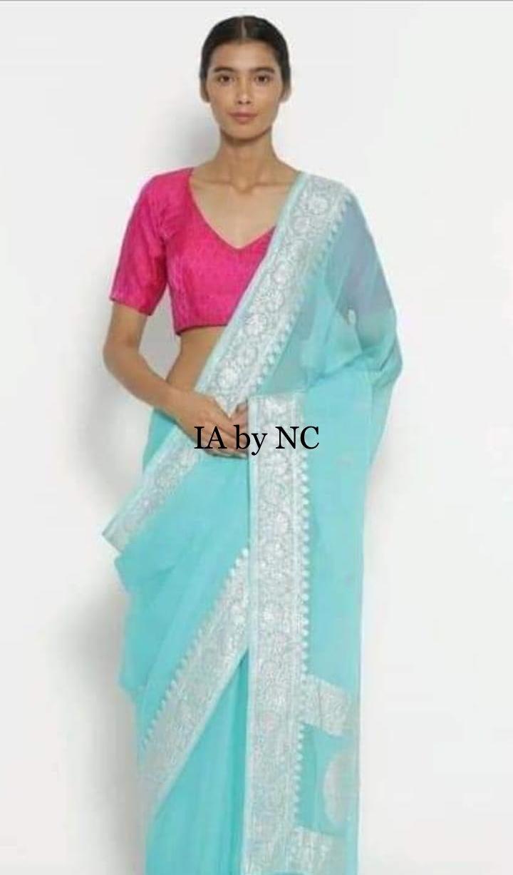 Baby Banarasi Pure Khaddi Georgette Kadwa Saree