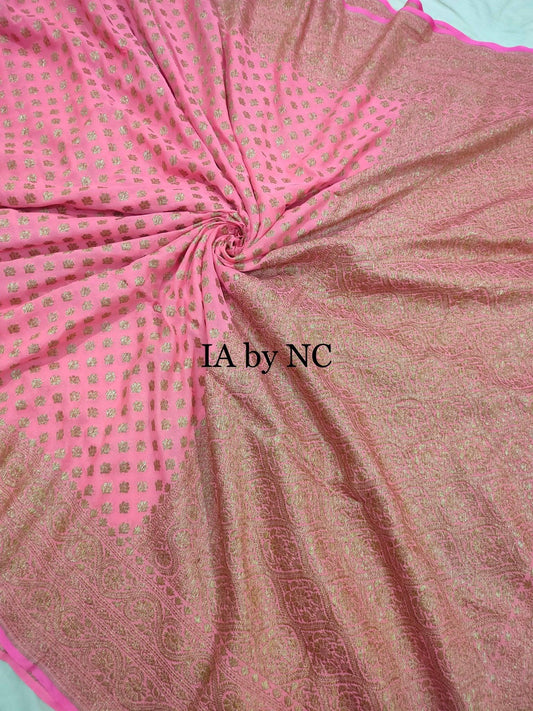 Pink Banarasi Pure Khaddi Georgette Saree