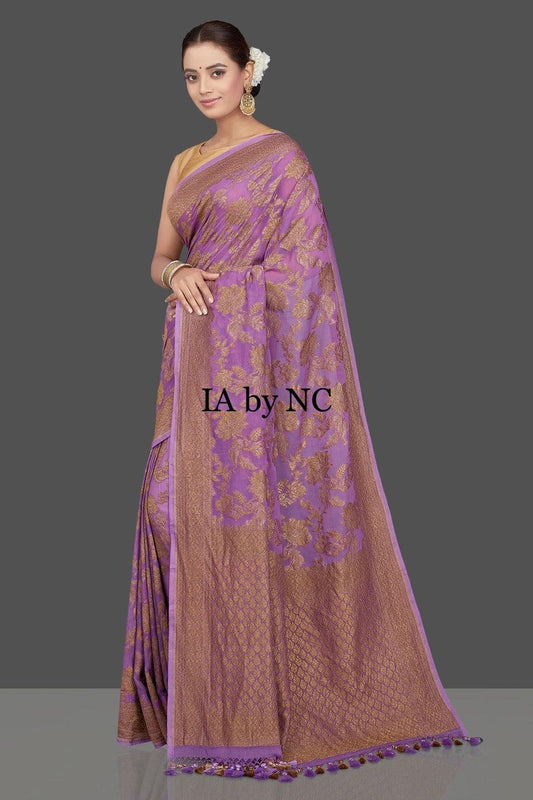 Lavender Banarasi Pure Khaddi Georgette Sarees