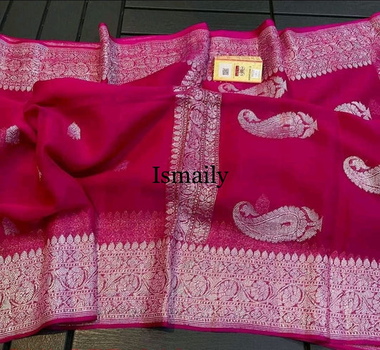 Rani Banarasi Pure Khaddi Georgette Kadwa Saree