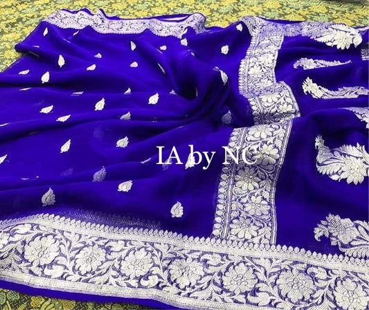 Royal Banarasi Pure Khaddi Georgette Kadwa Saree