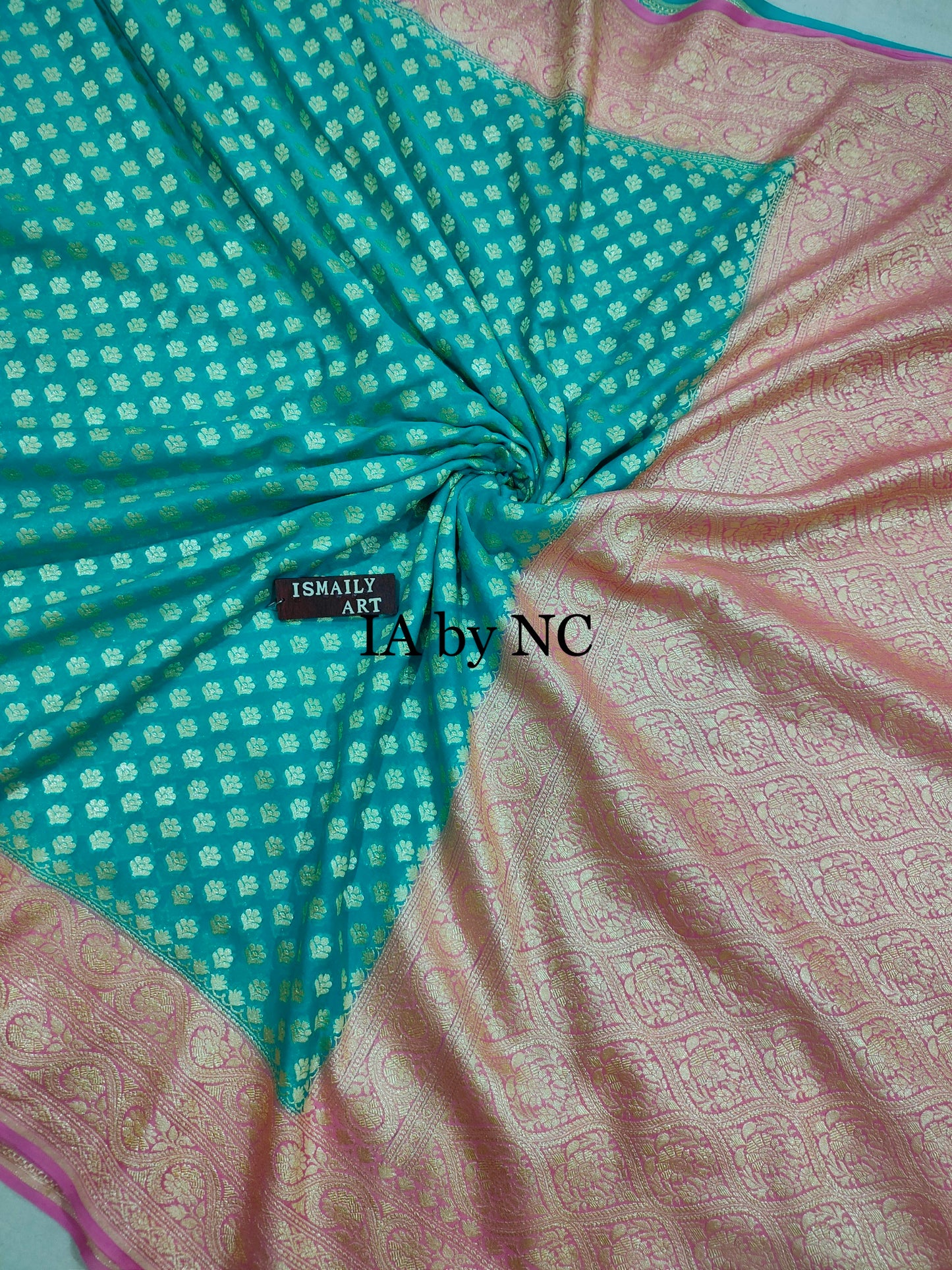 Teal Banarasi Pure Khaddi Georgette Saree