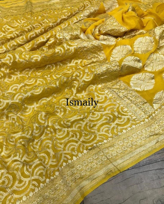 Goldenrod Banarasi Pure Khaddi Georgette Saree