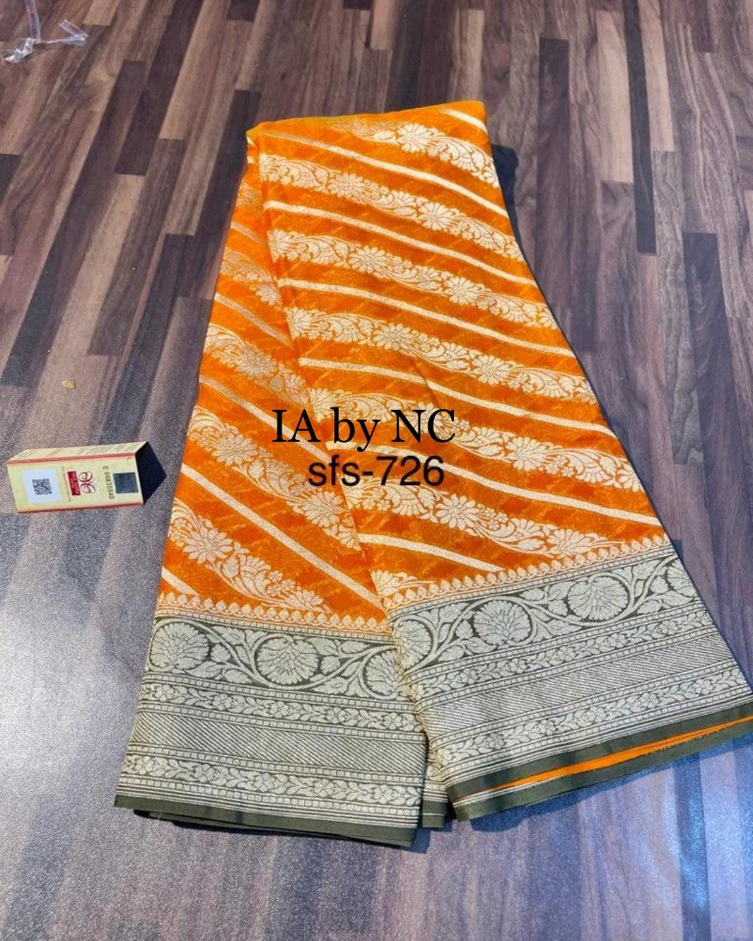 Orange Banarasi Pure Khaddi Georgette Sarees