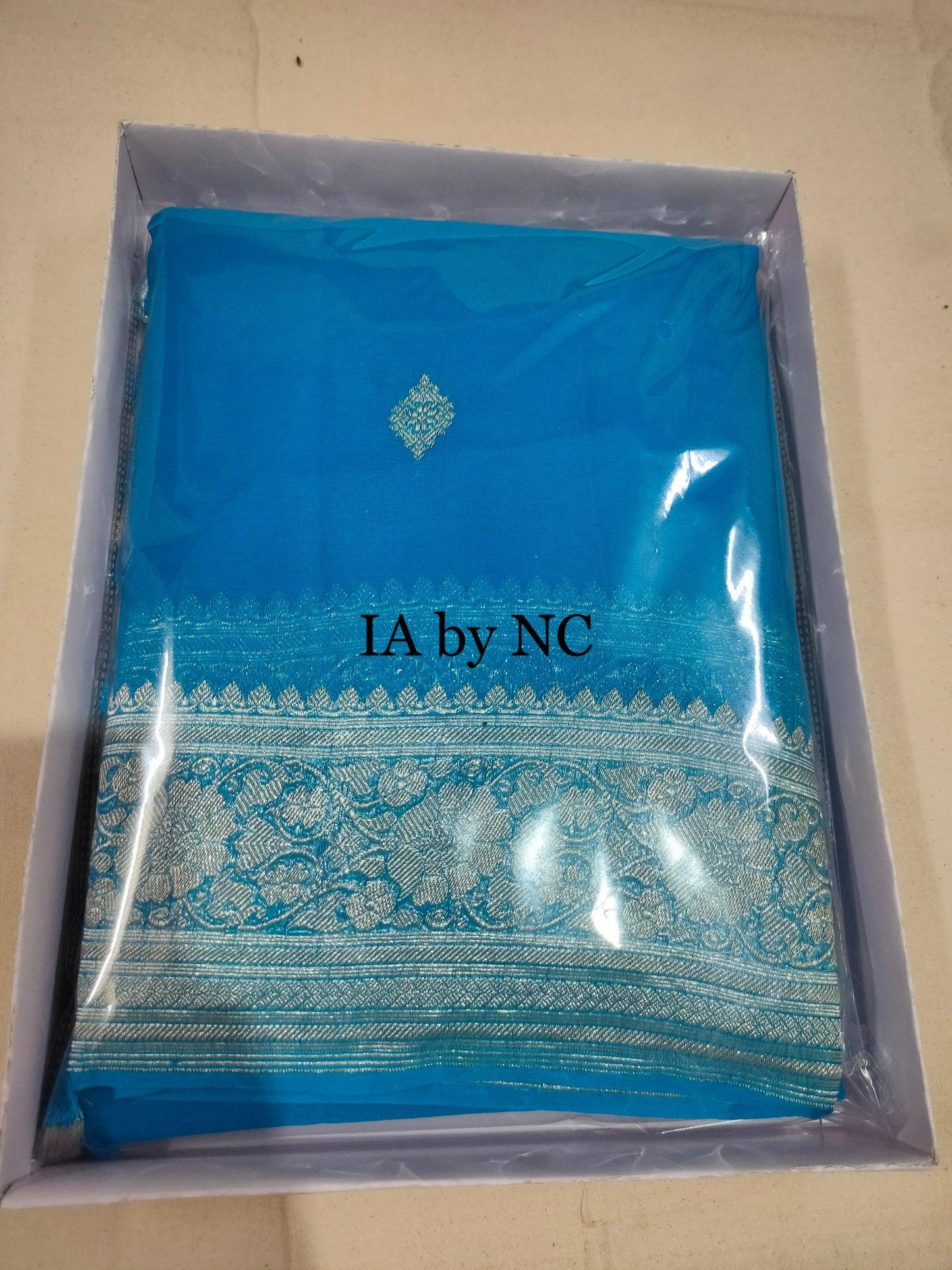 Azure Banarasi Pure Khaddi Georgette Kadwa Saree