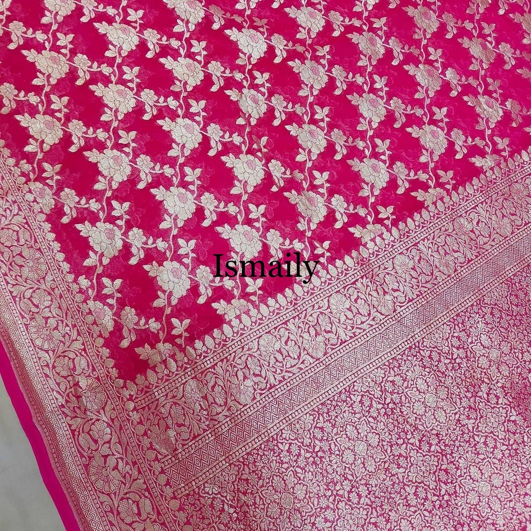 Ruby Banarasi Pure Khaddi Georgette Saree